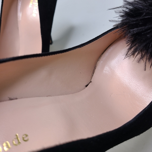 Kate Spade New York Black Marabou Suede Feather Pom Pumps - Picture 6 of 11